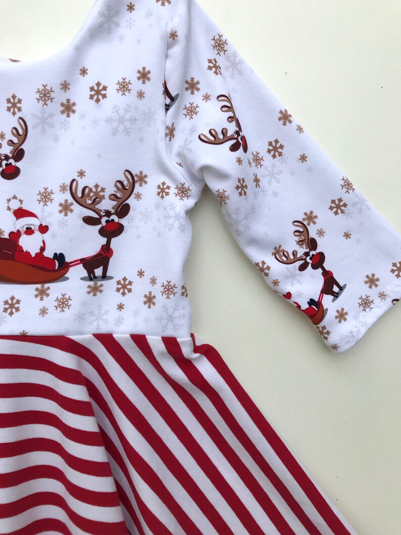 Christmas Twirl Dress Rudolph Reindeer Dress Red White Stripe Dress