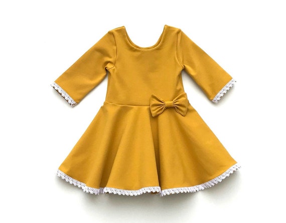 Girls Mustard Twirl Dress with lace Fall Dress Baby Girl | Etsy