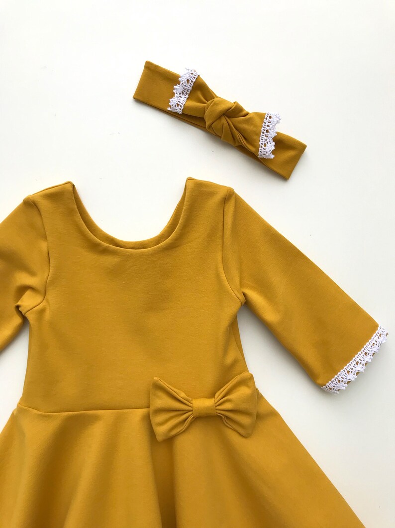 Girls Mustard Twirl Dress With Lace Fall Dress Baby Girl Etsy