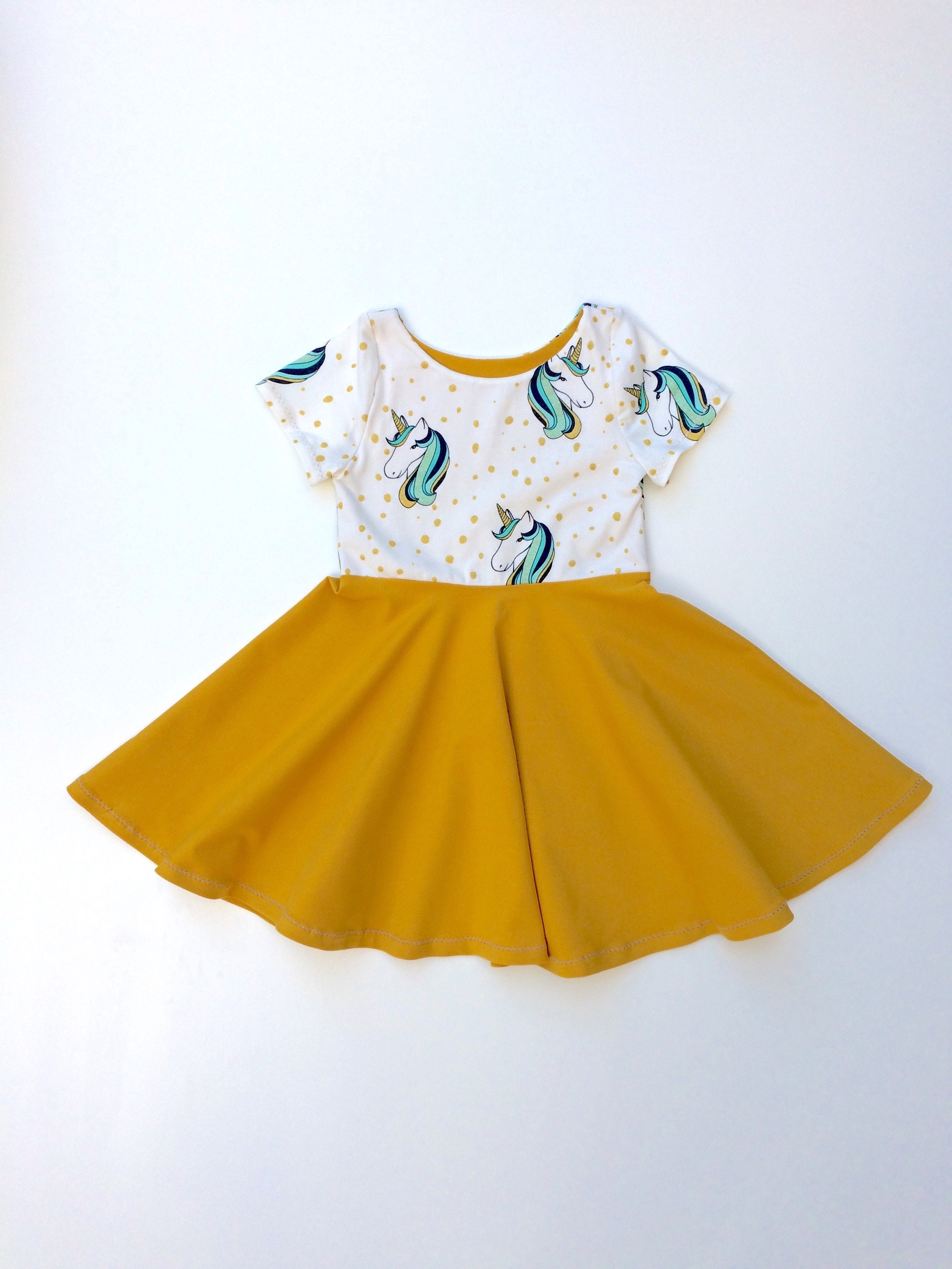 Unicorn Twirl Dress Mustard Yellow Girls Glitter dress Mint | Etsy