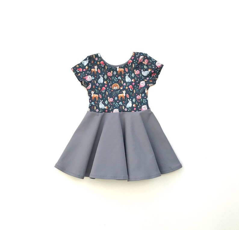 Girls Zoo Dress Birthday Bunny Deer Hedgehog Baby Dress Toddler Girl Twirl Dress Woodland Dress Forest Fall Twirl Dress
