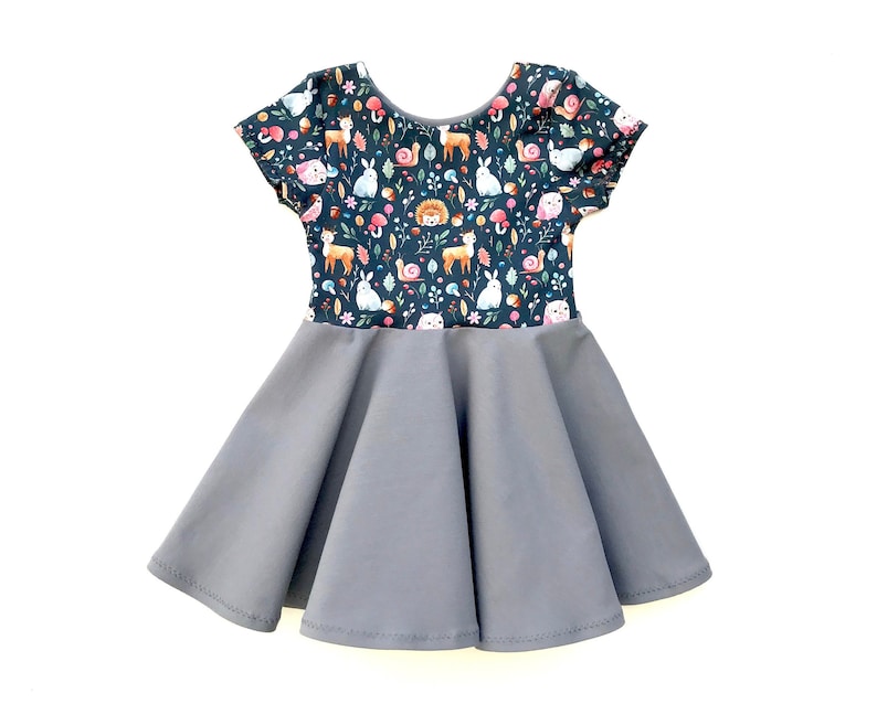 Girls Zoo Dress Birthday Bunny Deer Hedgehog Baby Dress Toddler Girl Twirl Dress Woodland Dress Forest Fall Twirl Dress