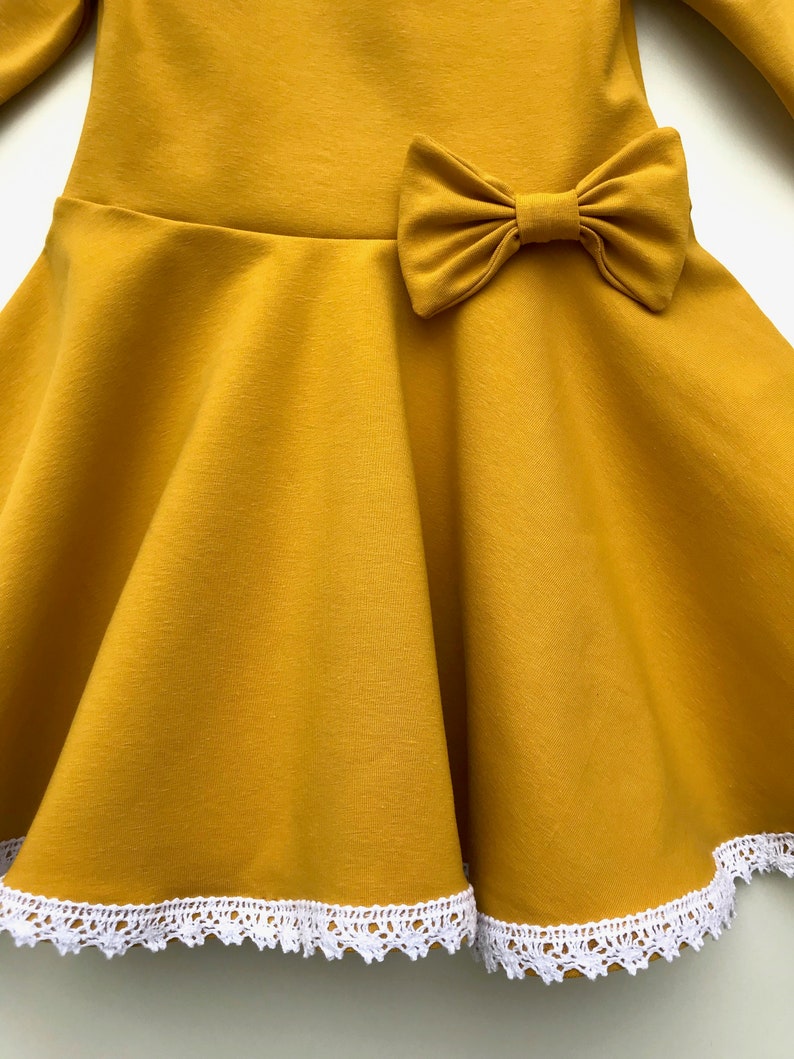 Girls Mustard Twirl Dress With Lace Fall Dress Baby Girl Etsy