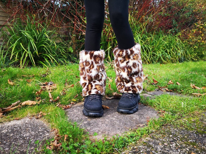 Faux fur leg warmers leopard print fabric leopard leg Etsy