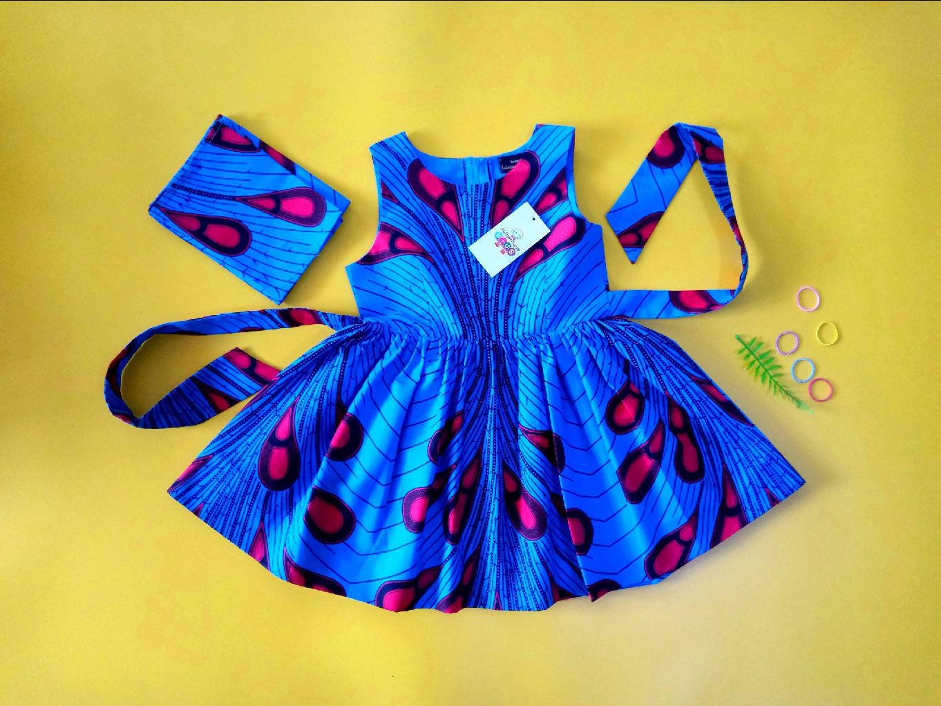 African Print Girls Dress With Head ...