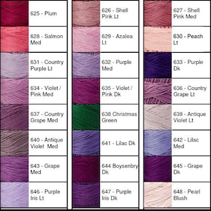 Lizbeth Thread by Color 625 to 648