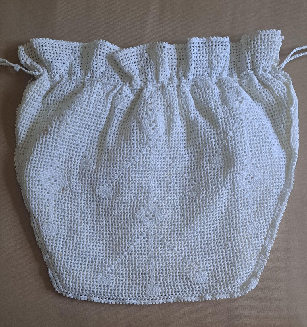 Filet With String Vintage Filet Crochet Hand Bag With Draw String - Etsy