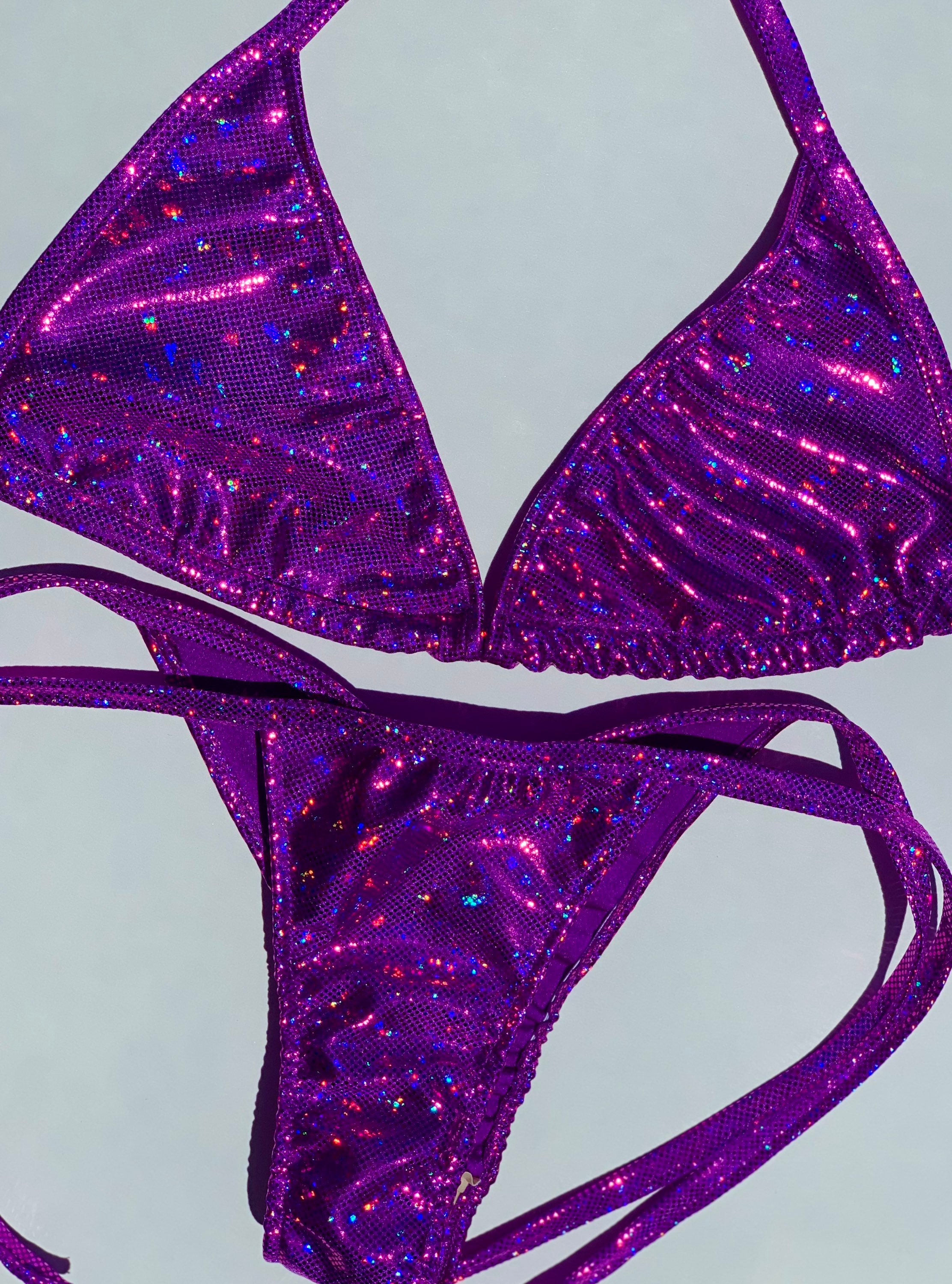 New posing practice suit competition Bikini holographic Purple  adjus…