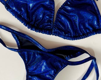 New posing practice suit competition Bikini Metallic blue  ties