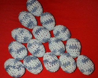 15 Piece Twotone Blue Crochet Shaky/Rattle/Stash Cotton Yarn Ferret or Pet Toys Eggs Play Bulk Set#7