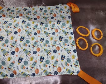 Super soft Ferret Hammock/Safety Hooks 14" x 14" Blue Rockets Orange Fleece #B2