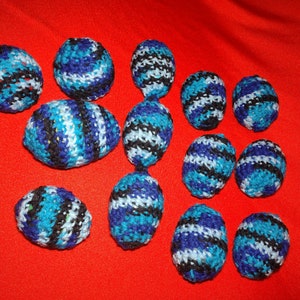 11 Piece Variegated Blue Black Colors Crochet Shaky/Rattle/Stash Train Ferret or Pet Toys Eggs Play Bulk Set02 image 1