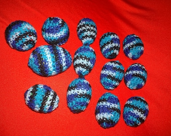 11 Piece Variegated Blue Black Colors Crochet Shaky/Rattle/Stash Train Ferret or Pet Toys Eggs Play Bulk Set#02