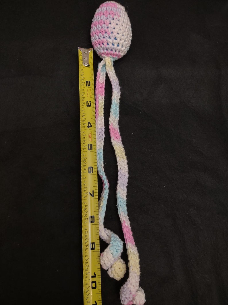 Hanging Tether Egg Ferret Rattle Beans Single Toy Tightly Crocheted with Variegated Pastel Colors with Tails Cotton Yarn for Cats2 image 2