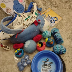 Blue Hippo Basket Ferret Bed Gift Package with Blanket, Nail Trimmers, Bowl, Balls and Toys Galore Sold As A Set