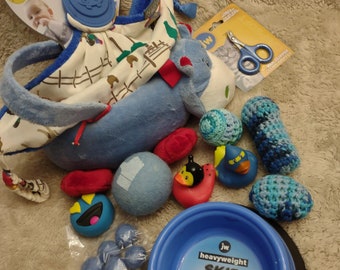 Blue Hippo Basket Ferret Bed Gift Package with Blanket, Nail Trimmers, Bowl, Balls and Toys Galore Sold As A Set