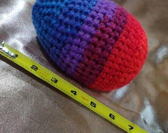 LARGE Crocheted Pink Blue Purple White Shaky Rattle 6 Inch Size Flat Bottom Egg Ferret or Pet Cat Toy #7