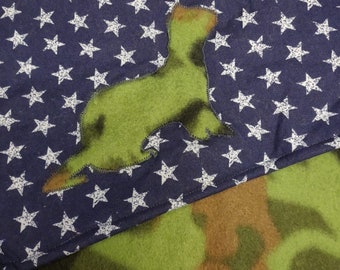 Super soft cotton and fleece ferret-sized "Baby" Blanket with Blue White Stars Camo Fleece Reverse Bonus Ferret Design 18"x18"