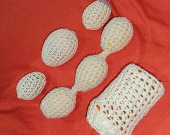 Crochet Ferret Toys: Creamy White Rattle Eggs, Stash Train Set #A4