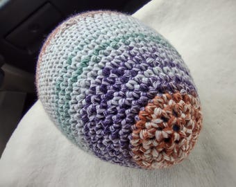 LARGE Crocheted Cotton Tan Pink Green Purple Shaky Jingle 6 Inch Size Flat Bottom Egg Ferret or Pet Cat Toy 12