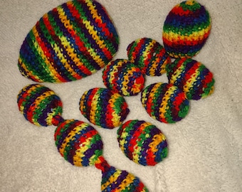 9 Piece Bright Spring Rainbow Colors Crochet Shaky/Rattle/Stash Ferret or Pet Toys Eggs Play Bulk Set#23