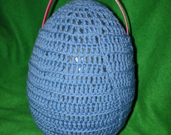 LARGE Size Blue Crocheted Shaky Rattle 12 Inch Size Flat Bottom Egg Novelty Item Collector Display