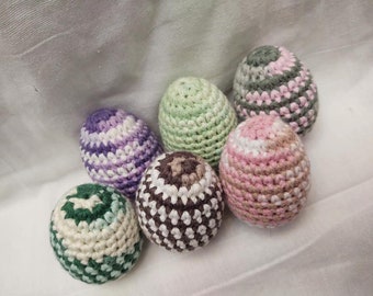 Six Pack Crochet Shaky/Jingle/Rattle(MIXED) Stash Ferret Pet Cat Toy Eggs for Enrichment *Colors/Style will vary* 100% Cotton