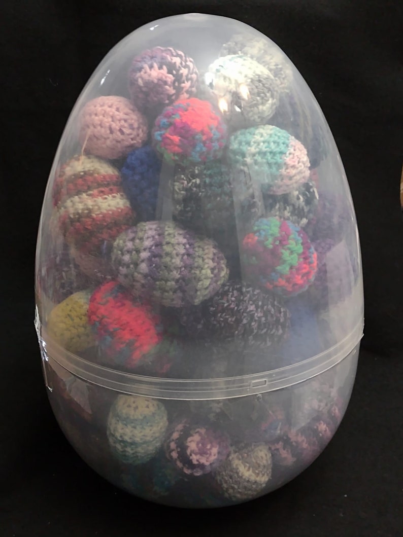 Easter Egg Giant Clear Filled with Monster Amount of Crochet Rattle Jingle Shaky Stash Ferret Toys Enrichment Play image 1