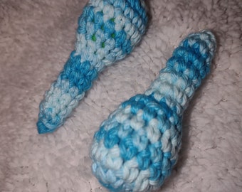 Turkey Legs Super Cute Set of Two Mini Tightly Crocheted Drumstick Ferret Pet Toy with Rattle Aqua Blue