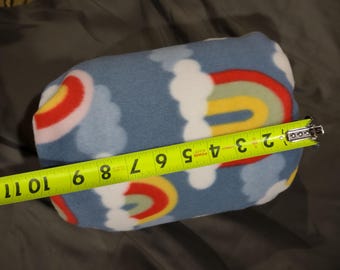FuzzBall Barrel Bed Blue Fleece Cover with Rainbow Clouds Comfy Dark Den for Pet Ferret Deep Sleepy Naps (Choice Cover Only)