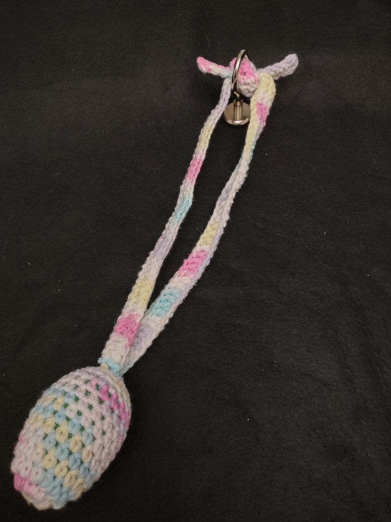 Hanging Tether Egg Ferret Rattle Beans Single Toy Tightly Crocheted with Variegated Pastel Colors with Tails Cotton Yarn for Cats2 Jingle Tether Toy