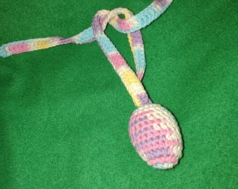 Hanging Tether Egg Ferret Rattle Beans Single Toy Tightly Crocheted with Variegated Pastel Colors with Tails Cotton Yarn for Cats2