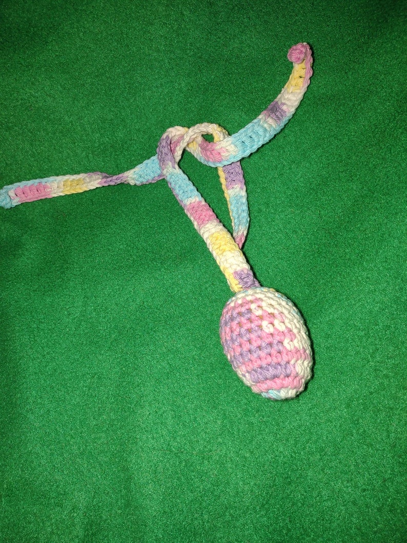 Hanging Tether Egg Ferret Rattle Beans Single Toy Tightly Crocheted with Variegated Pastel Colors with Tails Cotton Yarn for Cats2 image 1