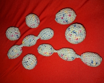 7 Piece Light Blue with Dark Blue/Hot Pink Specks Crochet Shaky/Rattle/Stash Ferret or Pet Toys Eggs Play Bulk Set#09