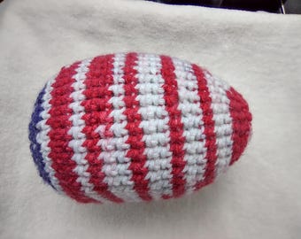 LARGE Crocheted Red White Blue Shaky Rattle 6 Inch Size Flat Bottom Egg Ferret or Pet Cat Toy #9