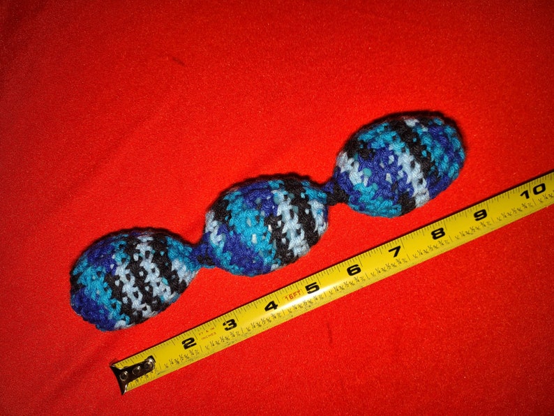 11 Piece Variegated Blue Black Colors Crochet Shaky/Rattle/Stash Train Ferret or Pet Toys Eggs Play Bulk Set02 image 2