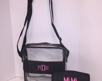 Clear Crossbody Bag, Black with Hot Pink Monogram