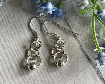 Sterling Silver Sphere Earrings | Chainmaille Weave | Minimalist Design | Silver Balls