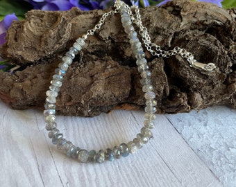 Labradorite Gemstone Necklace | Sterling Silver Belcher Chain | Lobster Claw Clasp | Genuine Gemstone Jewellery | Ethically Sourced