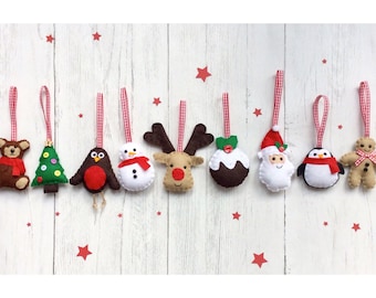 Handmade Felt Christmas Tree Hanging Decorations & Ornaments choice of 9