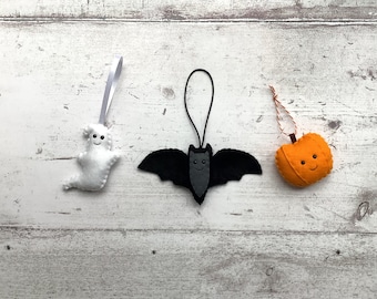 Handmade Felt Halloween Hanging Friendly Decorations, Ghost, Pumpkin or Bat