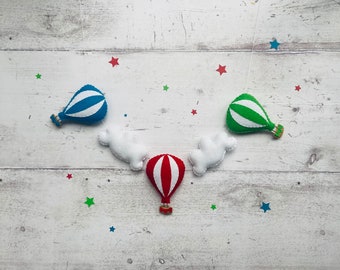 Hot air balloon and white cloud garland bunting nursery banner childs baby room decoration baby shower gift