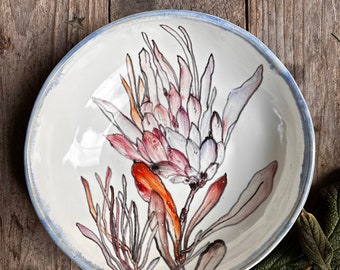 Bol de mariage en porcelaine avec fleur de protéa, saladier, bol à ramen, bol de service pour gâteau de mariage, ensemble de bols décoratifs, cadeau de mariage fait main