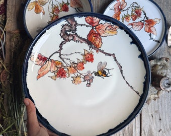 Wedding bowl and plates set, flower bowl, wedding ceremony dinnerware set, handpainted plate, elegant tableware, ramen bowl, serving bowl