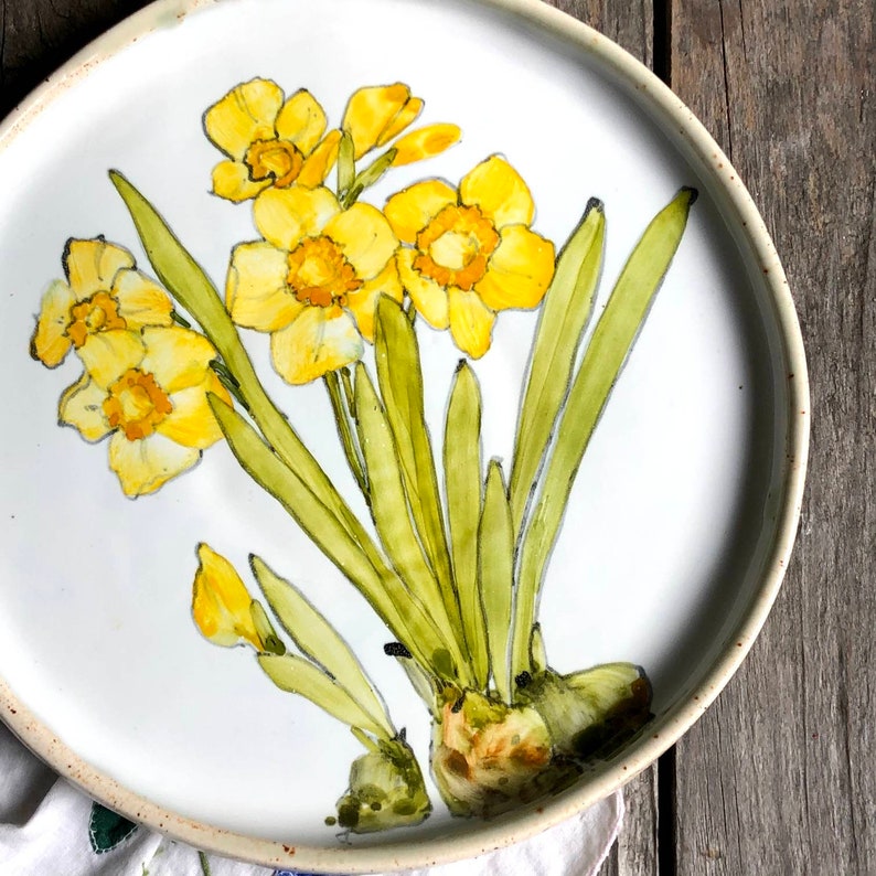 Yellow narcissus plates, fruit plates, handmade plate, wedding decor table decor, new house gift, narcissus decorative plate, cereal plate image 3