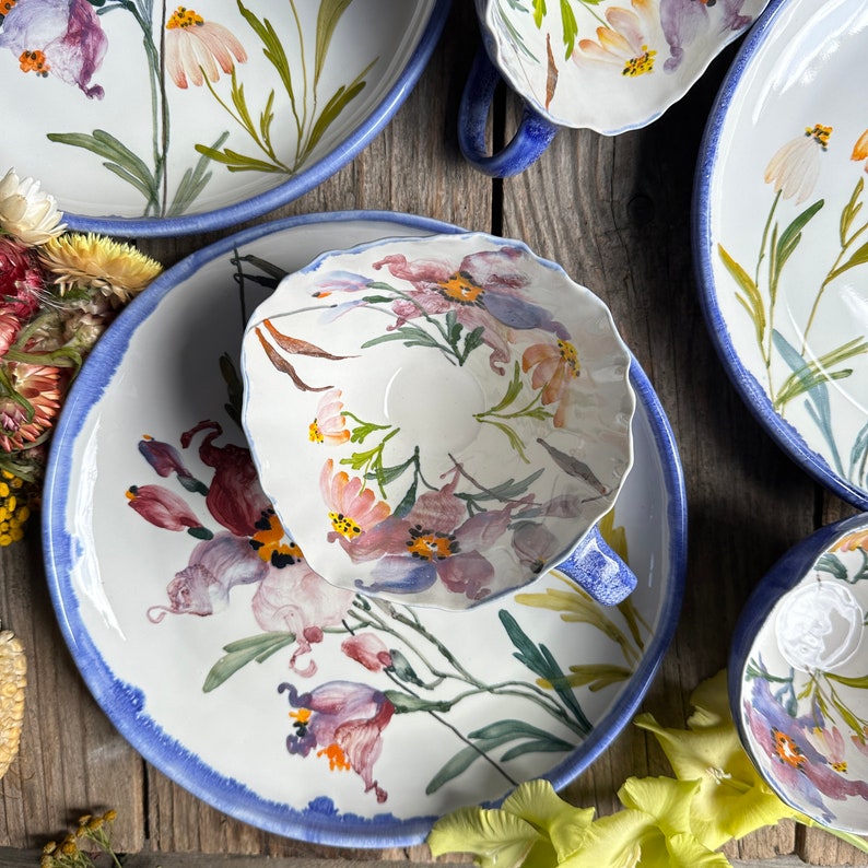 Handmade wedding dinnerware set, handpainted plate, new house gift, serving bowl, fruit bowl, dinnerware set, handpainted plate image 6