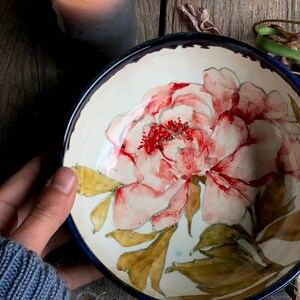 Handmade peonies ceramic bowl, ramen bowl, mothers day gift, rice bowl, housewarming gift, deep soup bowl image 4