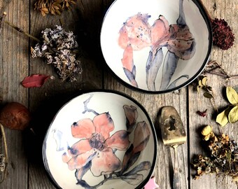 Iris handpainted ceramic bowl, ceramic flower deep bowl, ramen and soup bowl, porcelain decorative salad bowl, grandma plate