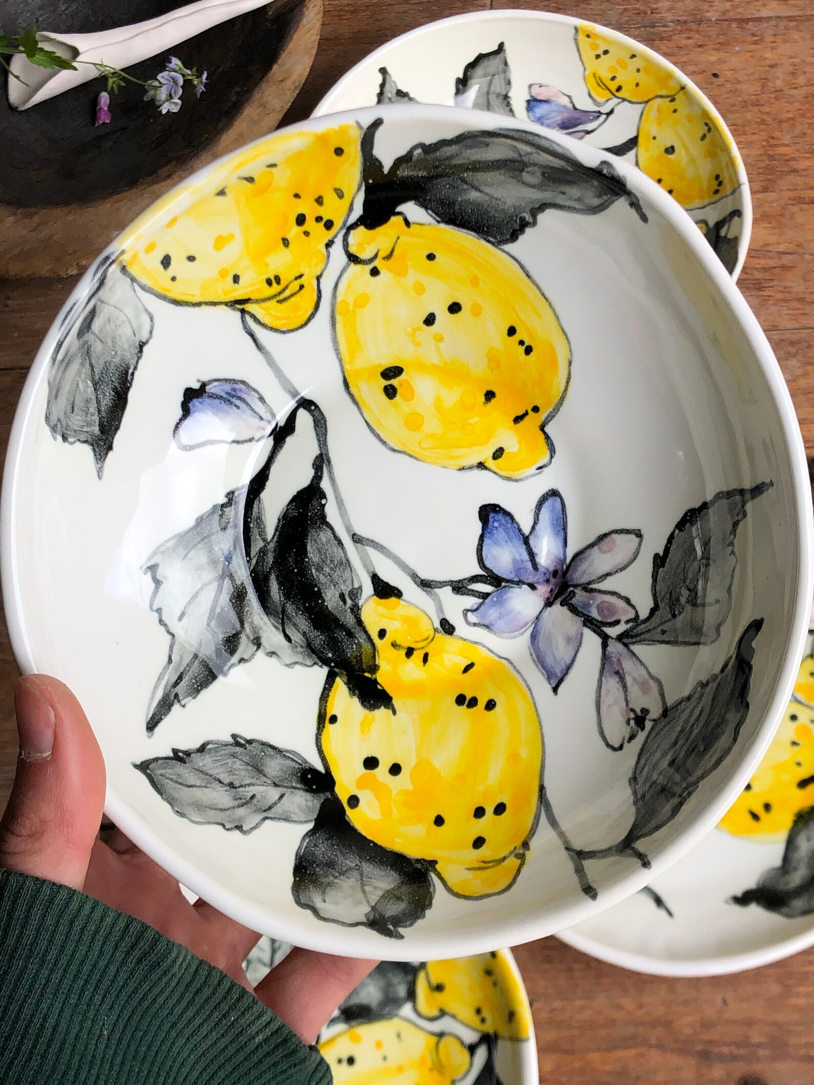 Lemon plate set porcelain set hand painted with lemon design Etsy