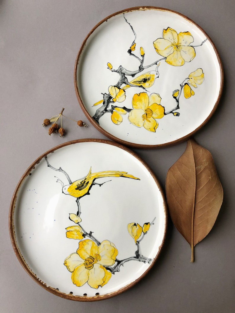 Sakura porcelain flower plate, cute pottery, housewarming gift, handpainted plate, snack dish, gift for women image 1